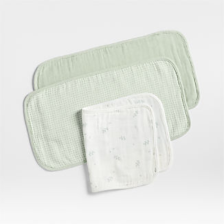 Mixed Print Muted Teal Organic Cotton Gauze Baby Bib, Set of 3