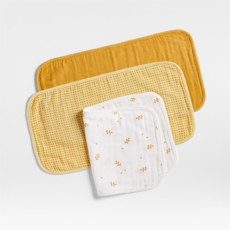 Mixed Print Savannah Yellow Organic Cotton Gauze Baby Burp Cloth, Set of 3 - image 0 of 1