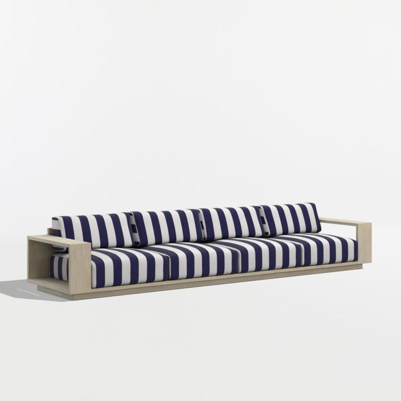 Mallorca 154" Wood 2-Piece Outdoor Sofa with Navy and White Cabana Stripe Sunbrella ® Cushions - image 7 of 11