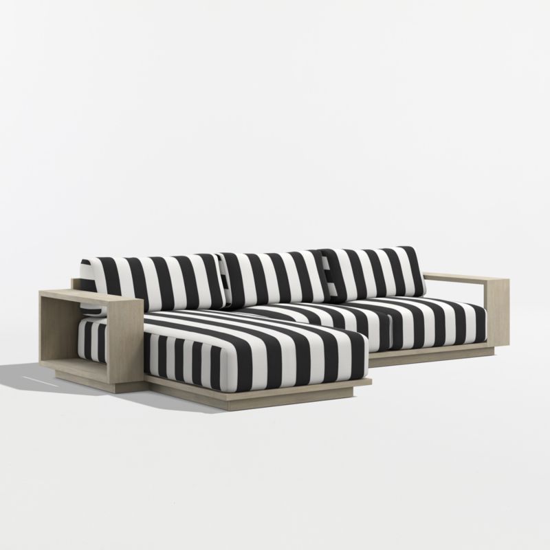 Mallorca Wood 2-Piece Left-Arm Chaise Outdoor Sectional Sofa with Black and White Cabana Stripe Sunbrella ® Cushions - image 6 of 10