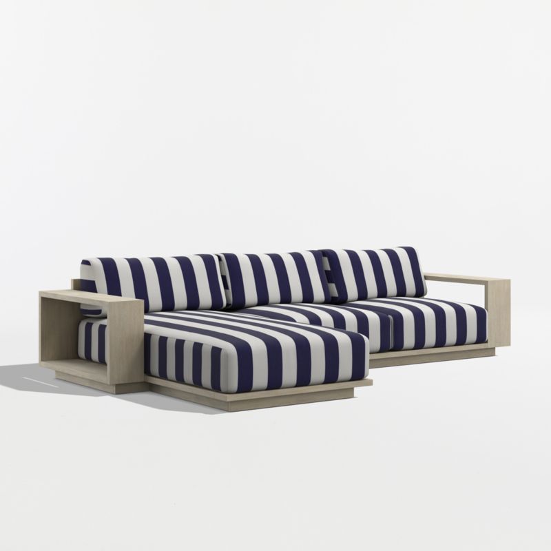 Mallorca Wood 2-Piece Left-Arm Chaise Outdoor Sectional Sofa with Navy and White Cabana Stripe Sunbrella ® Cushions - image 8 of 11