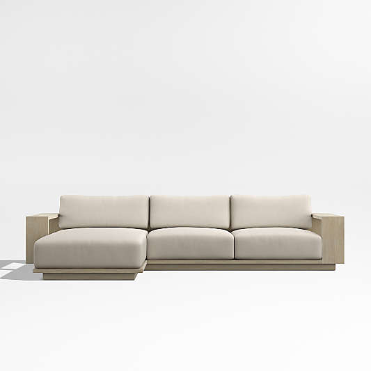 Mallorca Wood 2-Piece Left-Arm Chaise Outdoor Sectional Sofa with Canvas Flax Sunbrella ® Cushions