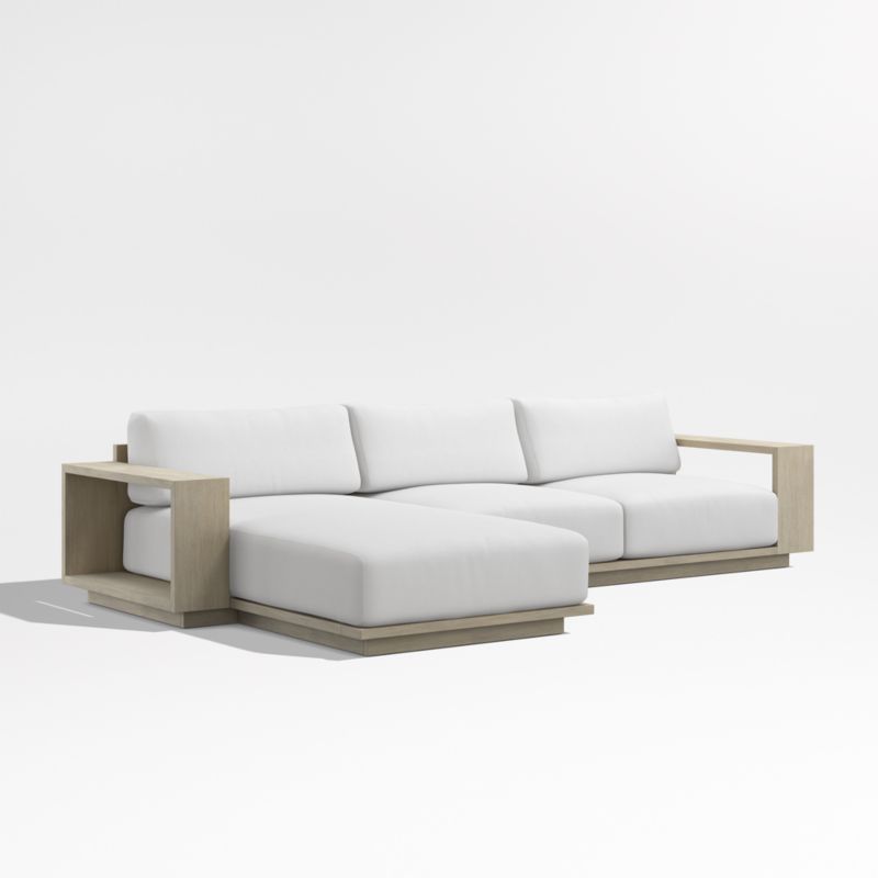 Mallorca Wood 2-Piece Left-Arm Chaise Outdoor Sectional Sofa with Canvas White Sunbrella ® Cushions - image 8 of 12