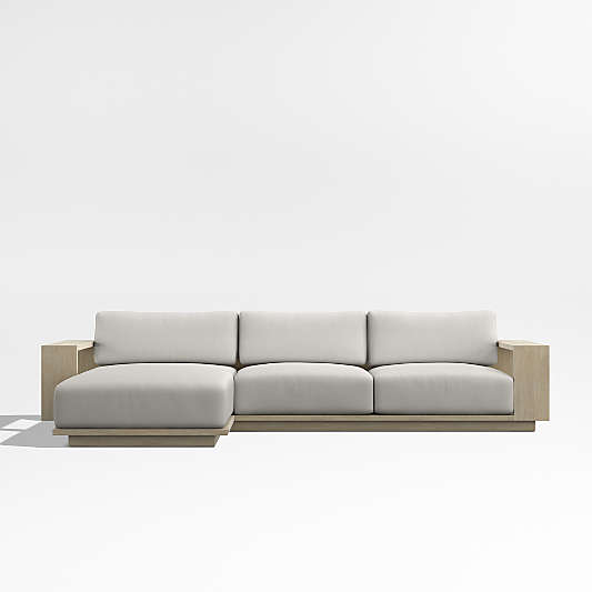 Mallorca 2-Piece Left-Arm Chaise Wood Outdoor Sectional Sofa with Cast Silver Sunbrella ® Cushions