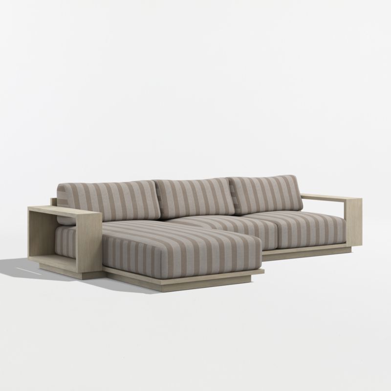 Mallorca Wood 2-Piece Left-Arm Chaise Outdoor Sectional Sofa with Range Dune Stripe Sunbrella ® Cushions - image 8 of 11
