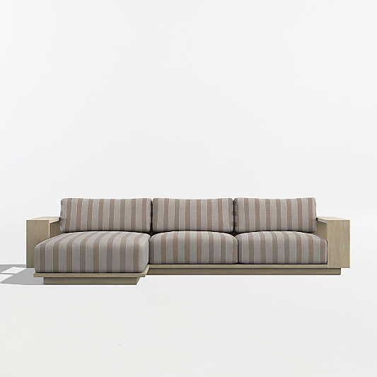 Mallorca Wood 2-Piece Left-Arm Chaise Outdoor Sectional Sofa with Range Dune Stripe Sunbrella ® Cushions