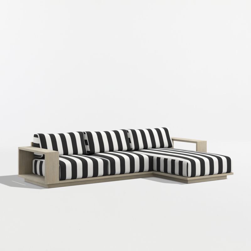 Mallorca Wood 2-Piece Right-Arm Chaise Outdoor Sectional Sofa with Black and White Cabana Stripe Sunbrella ® Cushions - image 6 of 9