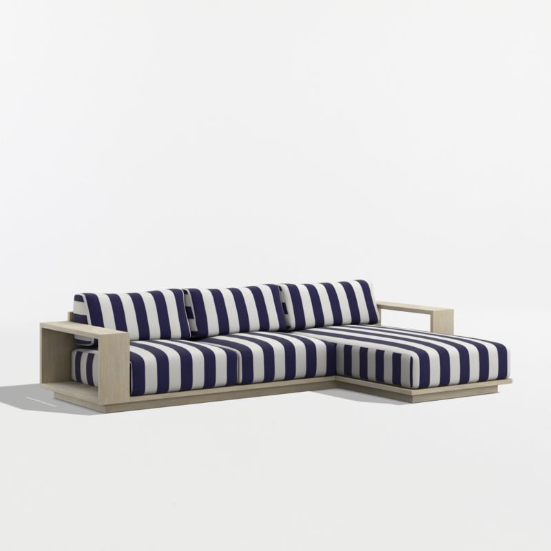 Mallorca Wood 2-Piece Right-Arm Chaise Outdoor Sectional Sofa with Navy and White Cabana Stripe Sunbrella ® Cushions - image 8 of 11