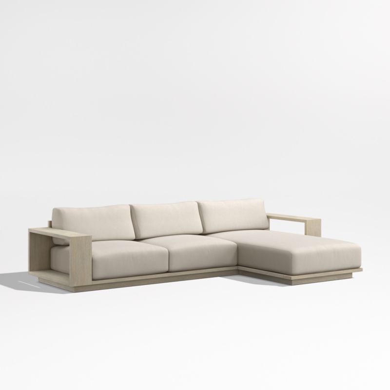 Mallorca Wood 2-Piece Right-Arm Chaise Outdoor Sectional Sofa with Canvas Flax Sunbrella ® Cushions - image 8 of 11