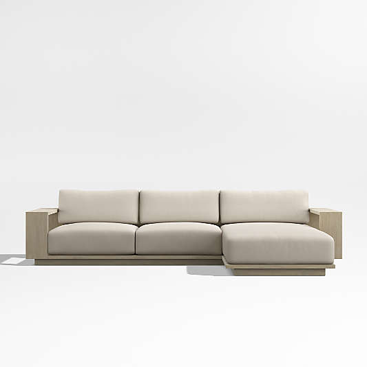 Mallorca Wood 2-Piece Right-Arm Chaise Outdoor Sectional Sofa with Canvas Flax Sunbrella ® Cushions