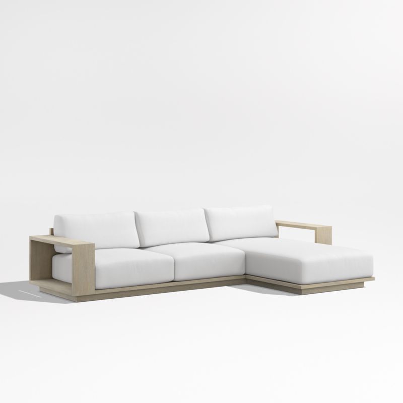 Mallorca Wood 2-Piece Right-Arm Chaise Outdoor Sectional Sofa with Canvas White Sunbrella ® Cushions - image 8 of 11