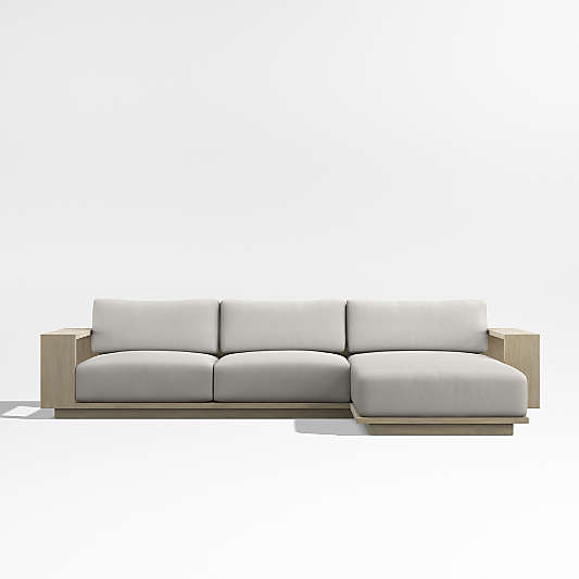 Mallorca 2-Piece Right-Arm Chaise Wood Outdoor Sectional Sofa with Cast Silver Sunbrella ® Cushions