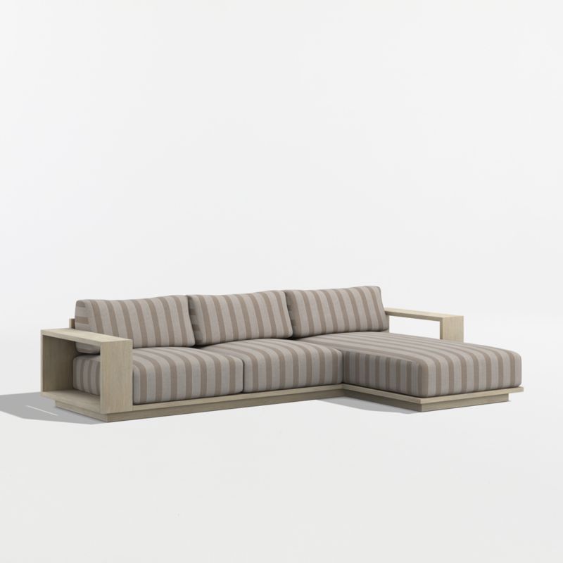 Mallorca Wood 2-Piece Right-Arm Chaise Outdoor Sectional Sofa with Range Dune Stripe Sunbrella ® Cushions - image 8 of 10