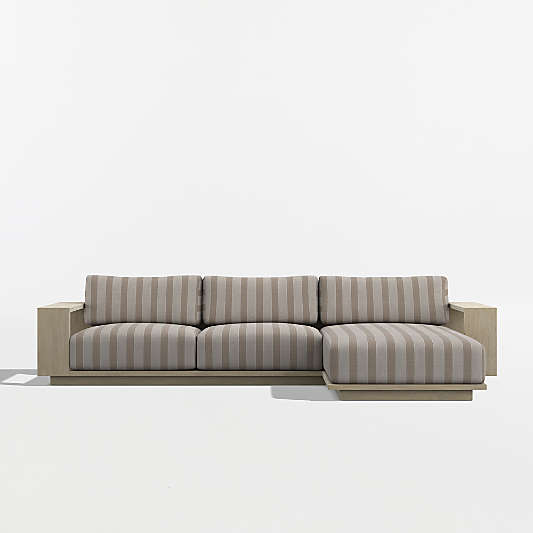 Mallorca Wood 2-Piece Right-Arm Chaise Outdoor Sectional Sofa with Range Dune Stripe Sunbrella ® Cushions