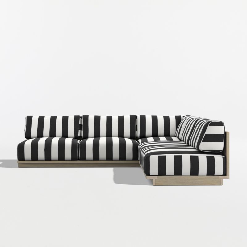 Mallorca Wood 3-Piece L-Shaped Armless Outdoor Sectional Sofa with Black and White Cabana Stripe Sunbrella ® Cushions - image 6 of 9