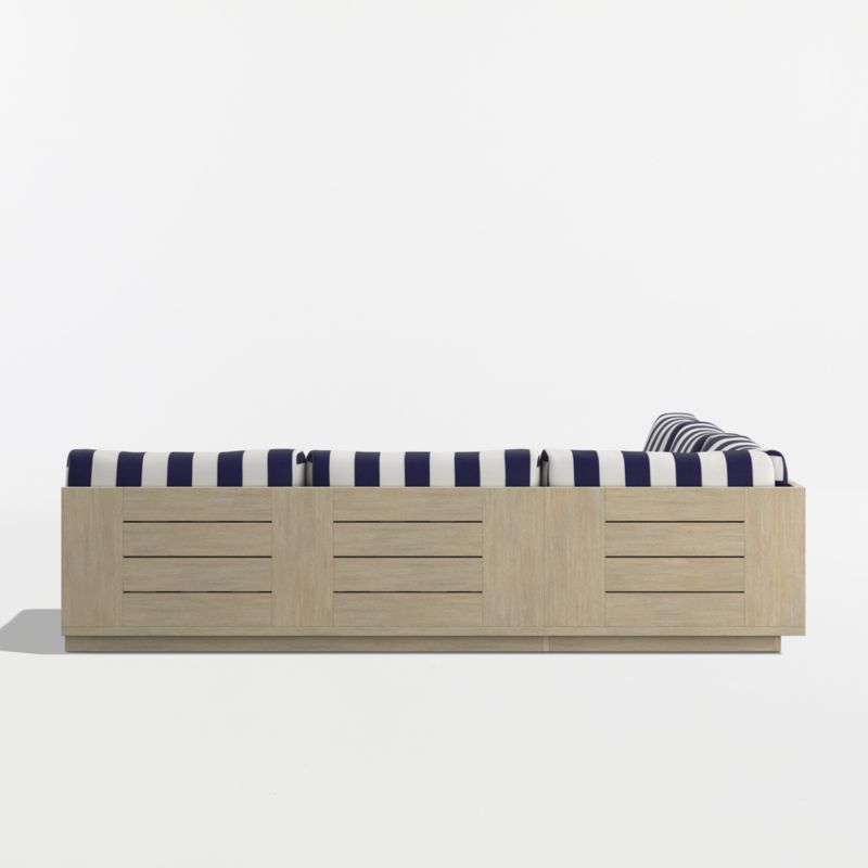 Mallorca Wood 3-Piece L-Shaped Armless Outdoor Sectional Sofa with Navy and White Cabana Stripe Sunbrella ® Cushions - image 9 of 11