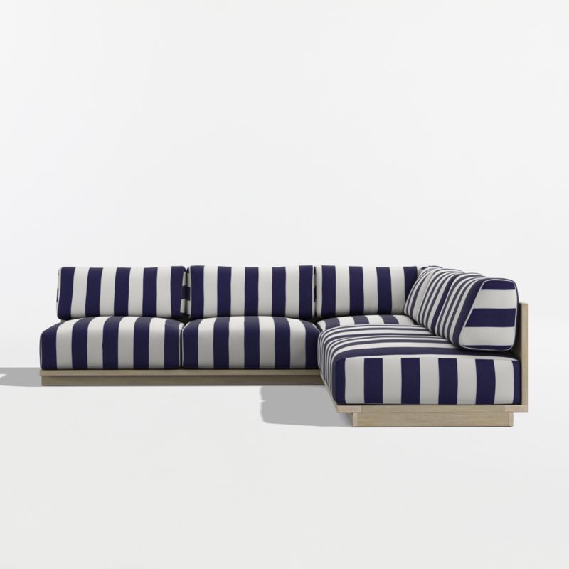 Mallorca Wood 3-Piece L-Shaped Armless Outdoor Sectional Sofa with Navy and White Cabana Stripe Sunbrella ® Cushions - image 8 of 11