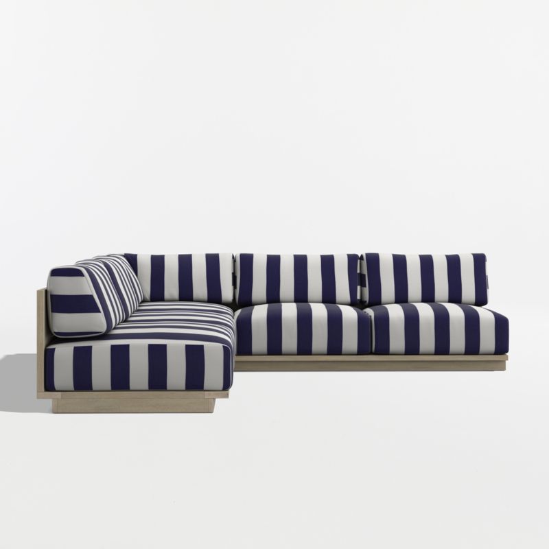 Mallorca Wood 3-Piece L-Shaped Armless Outdoor Sectional Sofa with Navy and White Cabana Stripe Sunbrella ® Cushions - image 7 of 11
