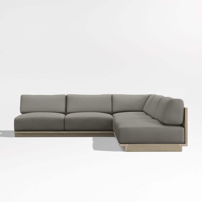 Mallorca Wood 3-Piece L-Shaped Armless Outdoor Sectional Sofa with Canvas Charcoal Sunbrella ® Cushions - image 8 of 11