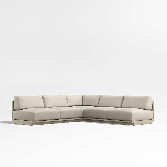 Mallorca Wood 3-Piece L-Shaped Armless Outdoor Sectional Sofa with Canvas Flax Sunbrella ® Cushions