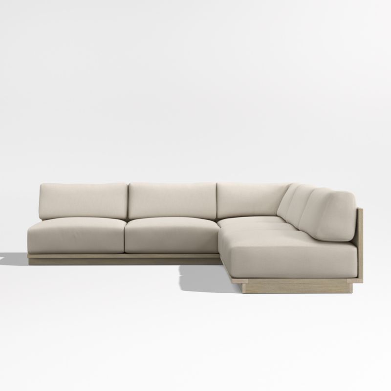 Mallorca Wood 3-Piece L-Shaped Armless Outdoor Sectional Sofa with Canvas Flax Sunbrella ® Cushions - image 8 of 11