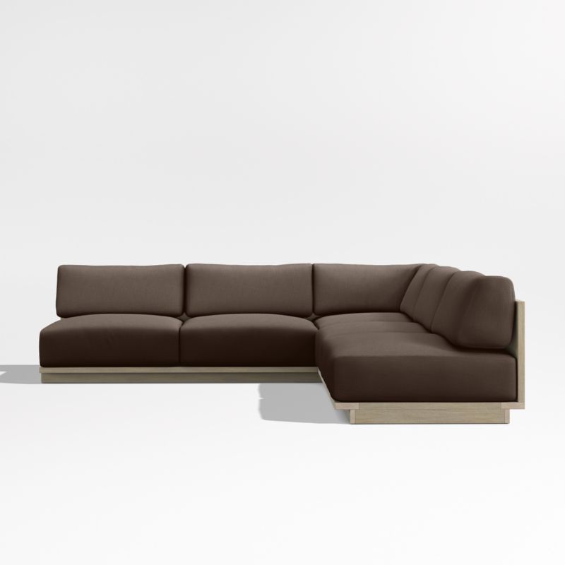 Mallorca Wood 3-Piece L-Shaped Armless Outdoor Sectional Sofa with Canvas Java Sunbrella ® Cushions - image 8 of 11