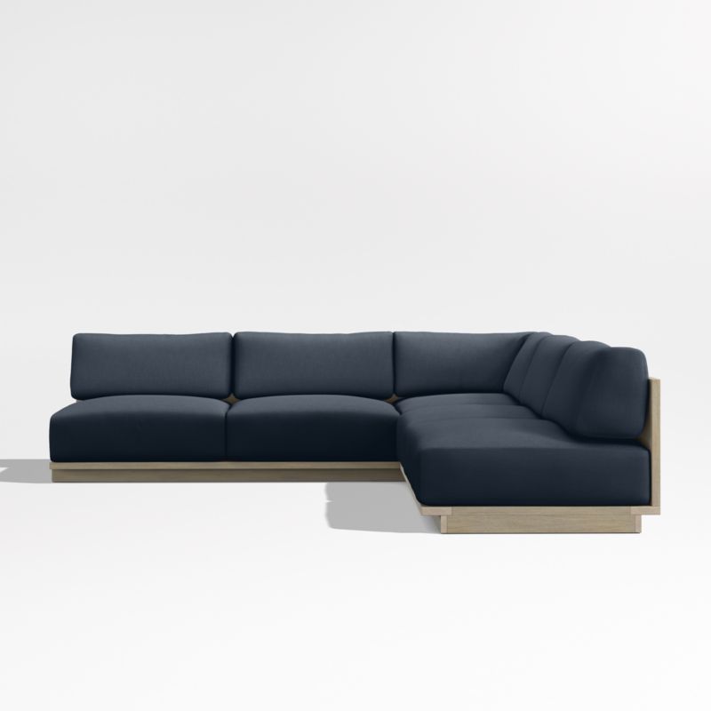 Mallorca Wood 3-Piece L-Shaped Armless Outdoor Sectional Sofa with Canvas Navy Sunbrella ® Cushions - image 8 of 11