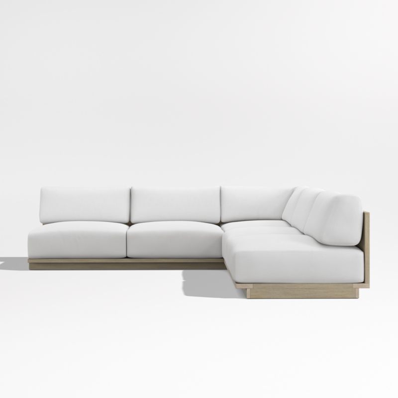 Mallorca Wood 3-Piece L-Shaped Armless Outdoor Sectional Sofa with Canvas White Sunbrella ® Cushions - image 8 of 11