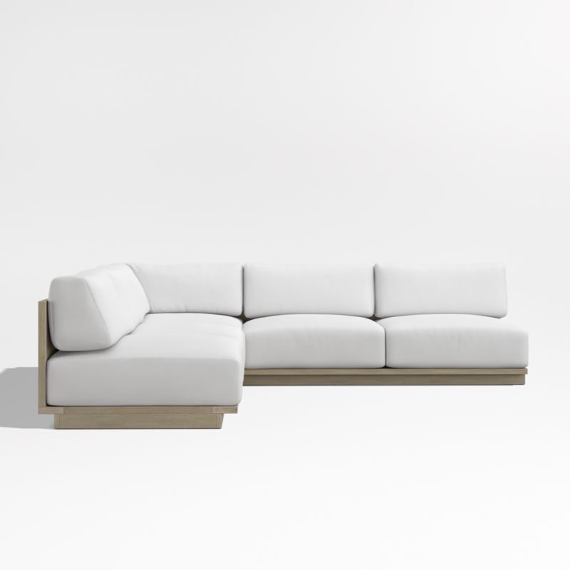 Mallorca Wood 3-Piece L-Shaped Armless Outdoor Sectional Sofa with Canvas White Sunbrella ® Cushions - image 7 of 11