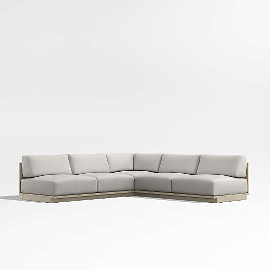 Mallorca 3-Piece L-Shaped Armless Wood Outdoor Sectional Sofa with Cast Silver Sunbrella ® Cushions