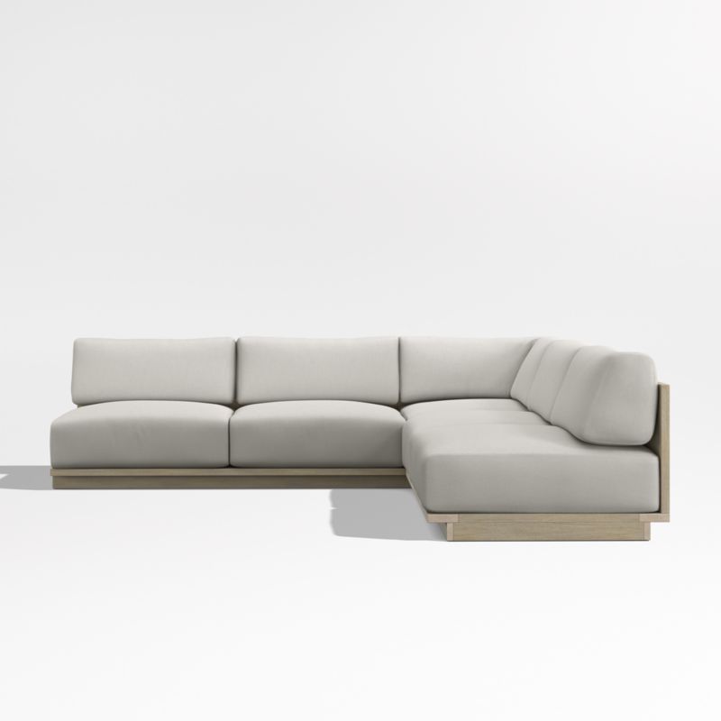 Mallorca Wood 3-Piece L-Shaped Armless Outdoor Sectional Sofa with Cast Silver Sunbrella ® Cushions - image 8 of 11