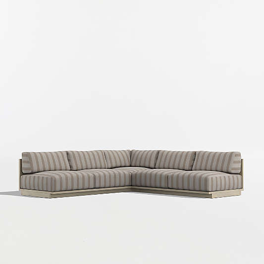 Mallorca 3-Piece L-Shaped Armless Wood Outdoor Sectional Sofa with Canvas Range Dune Stripe Sunbrella ® Cushions