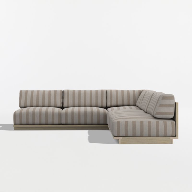 Mallorca Wood 3-Piece L-Shaped Armless Outdoor Sectional Sofa with Range Dune Stripe Sunbrella ® Cushions - image 8 of 10