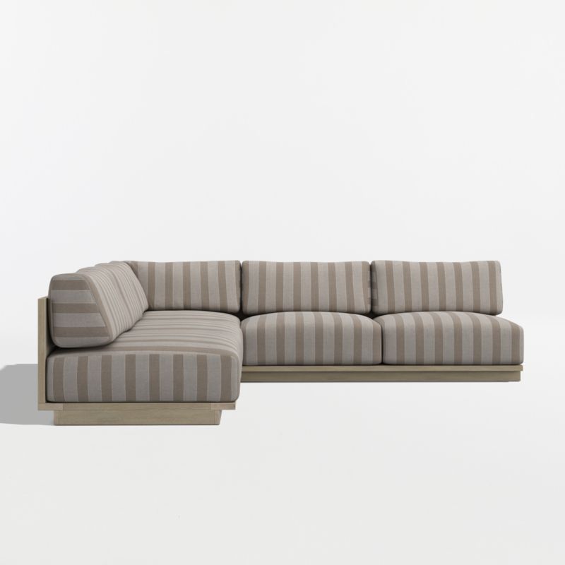 Mallorca Wood 3-Piece L-Shaped Armless Outdoor Sectional Sofa with Range Dune Stripe Sunbrella ® Cushions - image 7 of 10