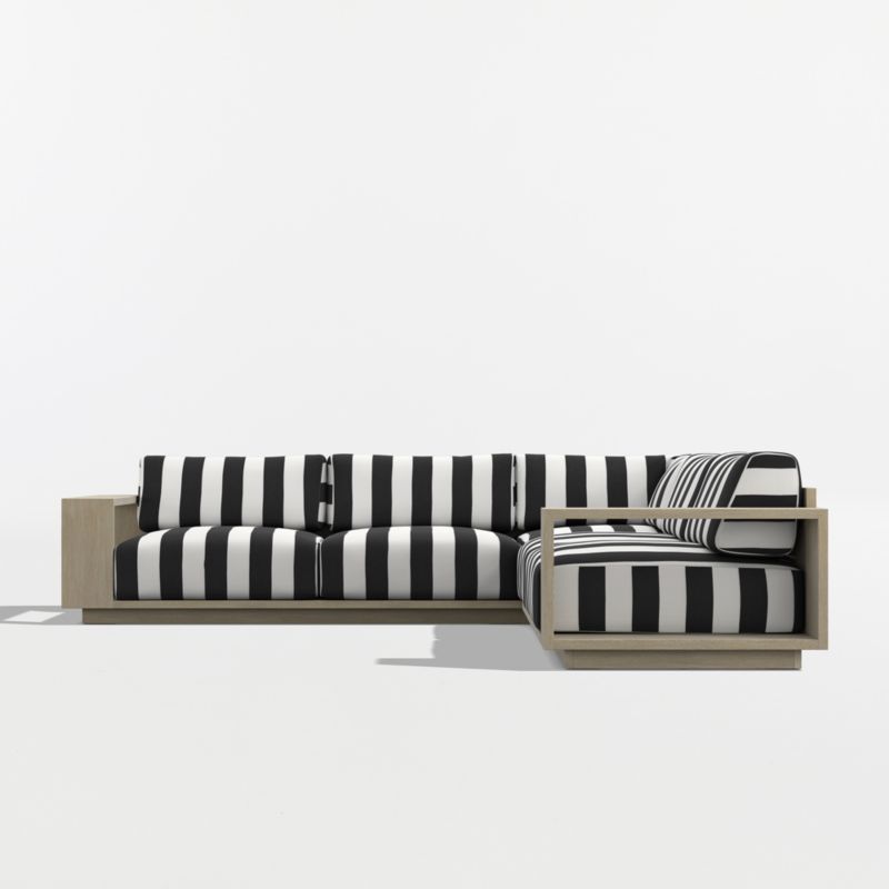 Mallorca Wood 3-Piece L-Shaped Outdoor Sectional Sofa with Black and White Cabana Stripe Sunbrella ® Cushions - image 7 of 10