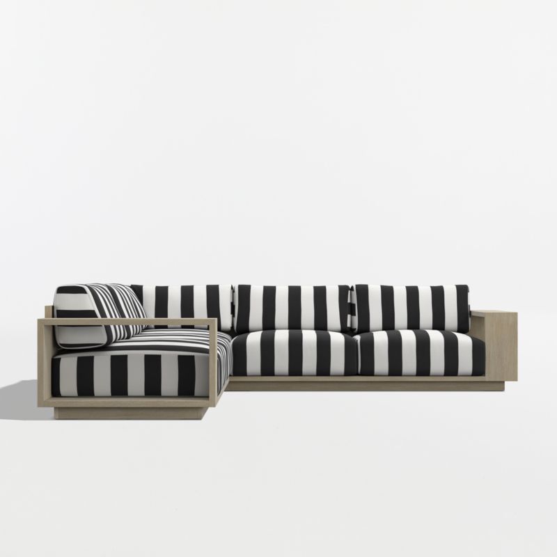 Mallorca Wood 3-Piece L-Shaped Outdoor Sectional Sofa with Black and White Cabana Stripe Sunbrella ® Cushions - image 6 of 10