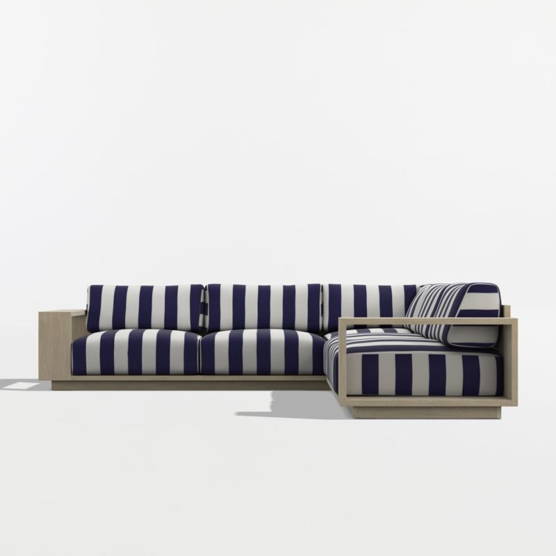 Mallorca Wood 3-Piece L-Shaped Outdoor Sectional Sofa with Navy and White Cabana Stripe Sunbrella ® Cushions - image 9 of 12