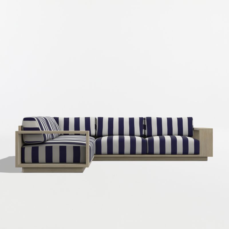 Mallorca Wood 3-Piece L-Shaped Outdoor Sectional Sofa with Navy and White Cabana Stripe Sunbrella ® Cushions - image 8 of 12