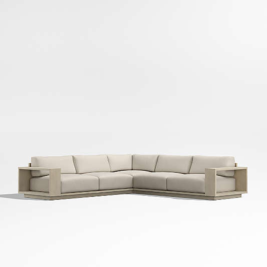 Mallorca Wood 3-Piece L-Shaped Outdoor Sectional Sofa with Canvas Flax Sunbrella ® Cushions