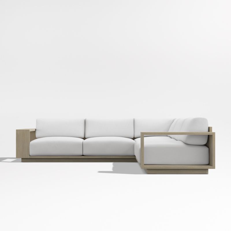 Mallorca Wood 3-Piece L-Shaped Outdoor Sectional Sofa with Canvas White Sunbrella ® Cushions - image 9 of 12