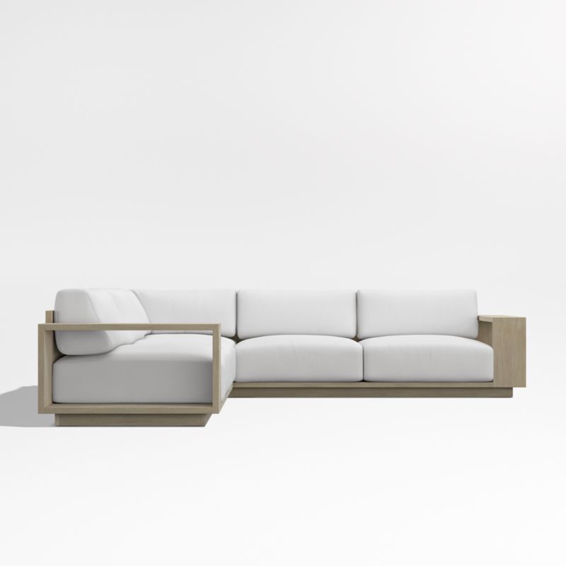 Mallorca Wood 3-Piece L-Shaped Outdoor Sectional Sofa with Canvas White Sunbrella ® Cushions - image 8 of 12
