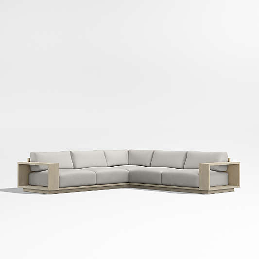 Mallorca 3-Piece L-Shaped Wood Outdoor Sectional Sofa with Cast Silver Sunbrella ® Cushions