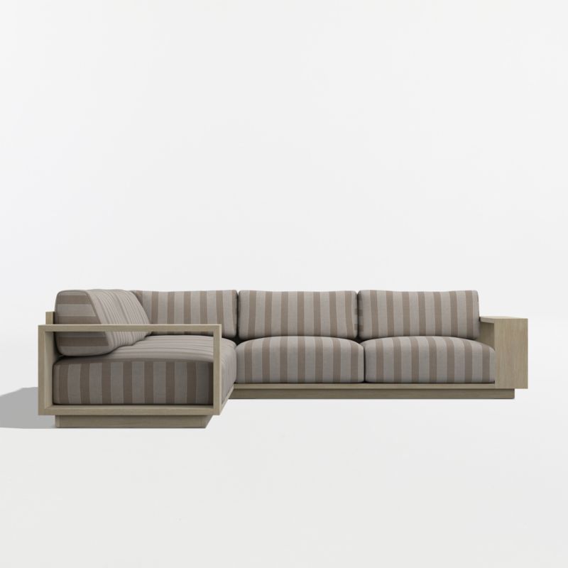 Mallorca Wood 3-Piece L-Shaped Outdoor Sectional Sofa with Range Dune Stripe Sunbrella ® Cushions - image 8 of 11