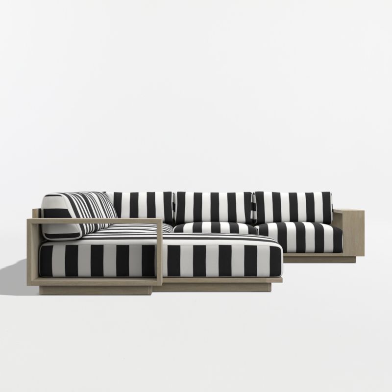 Mallorca Wood 4-Piece Left-Arm Chaise U-Shaped Outdoor Sectional Sofa with Black and White Cabana Stripe Sunbrella ® Cushions - image 7 of 10