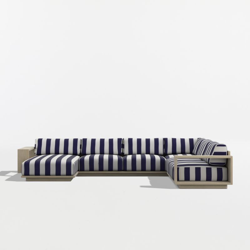 Mallorca Wood 4-Piece Left-Arm Chaise U-Shaped Outdoor Sectional Sofa with Navy and White Cabana Stripe Sunbrella ® Cushions - image 8 of 12