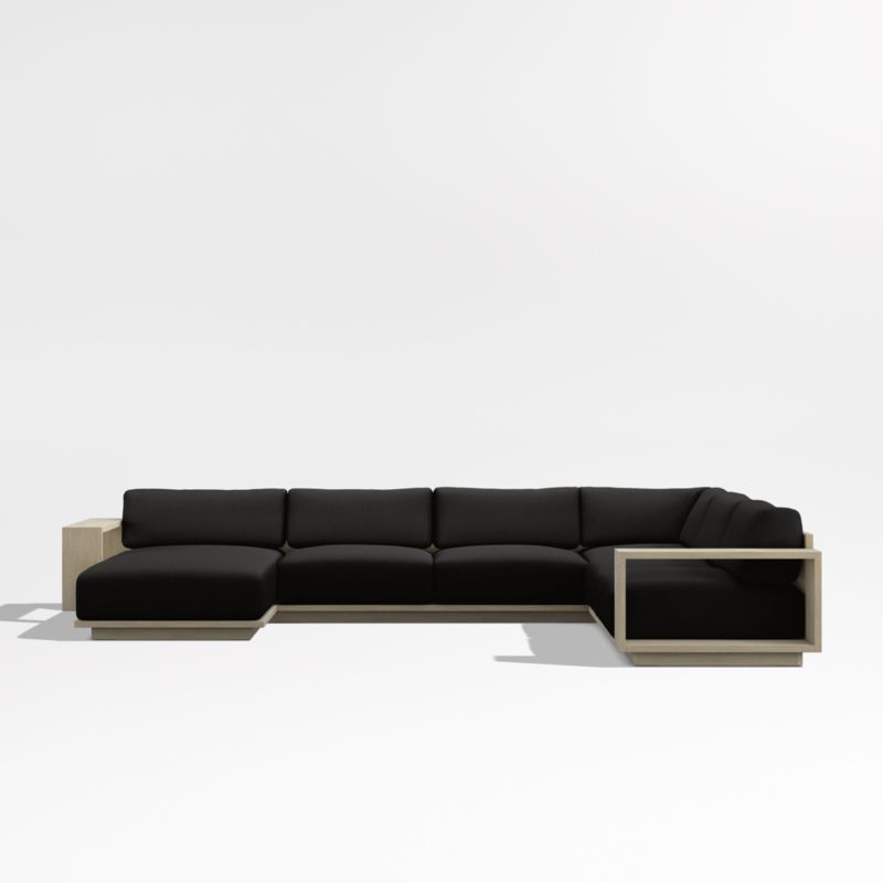 Mallorca Wood 4-Piece Left-Arm Chaise U-Shaped Outdoor Sectional Sofa with Canvas Black Sunbrella ® Cushions - image 8 of 12