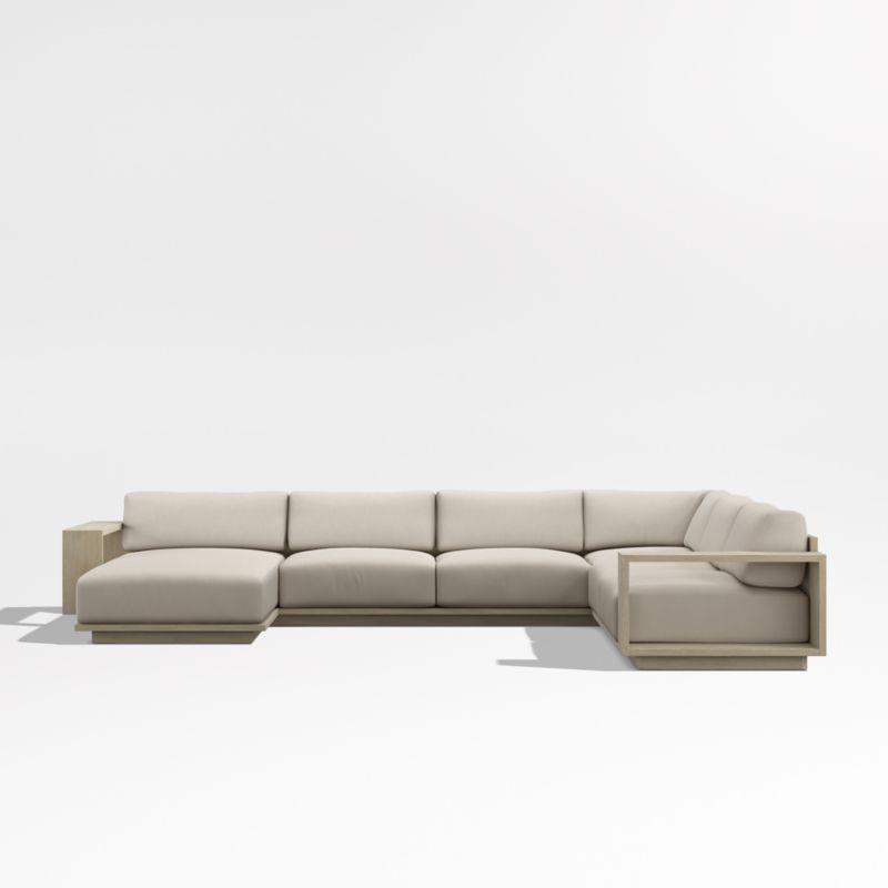 Mallorca Wood 4-Piece Left-Arm Chaise U-Shaped Outdoor Sectional Sofa with Canvas Flax Sunbrella ® Cushions - image 8 of 12