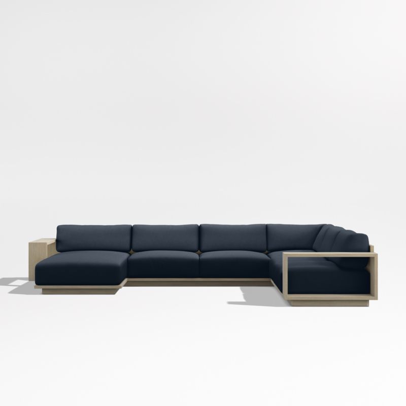 Mallorca Wood 4-Piece Left-Arm Chaise U-Shaped Outdoor Sectional Sofa with Canvas Navy Sunbrella ® Cushions - image 8 of 12