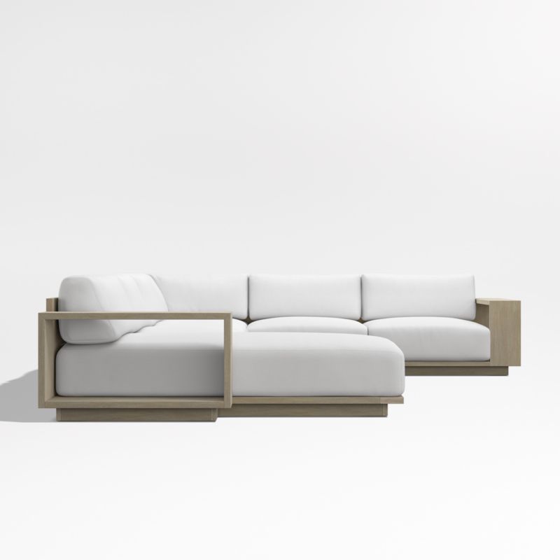 Mallorca Wood 4-Piece Left-Arm Chaise U-Shaped Outdoor Sectional Sofa with Canvas White Sunbrella ® Cushions - image 9 of 12