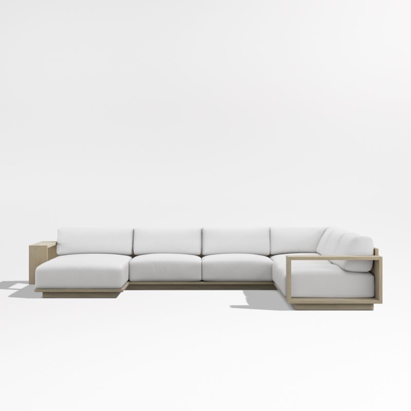 Mallorca Wood 4-Piece Left-Arm Chaise U-Shaped Outdoor Sectional Sofa with Canvas White Sunbrella ® Cushions - image 8 of 12